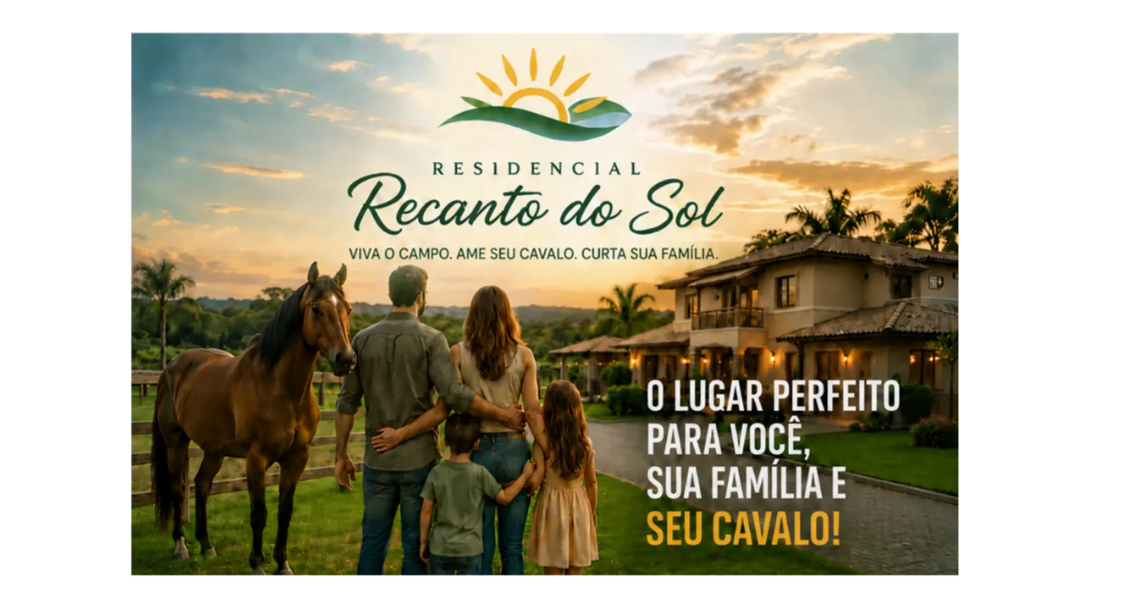Vista aérea do Residencial Recanto do Sol ao pôr do sol