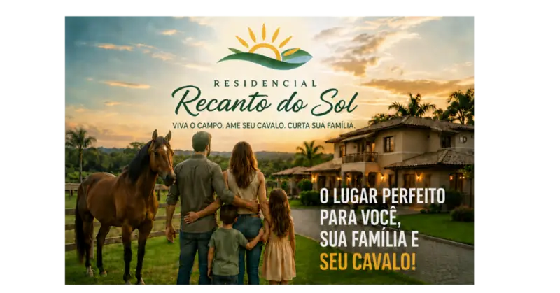 Vista aérea do Residencial Recanto do Sol ao pôr do sol